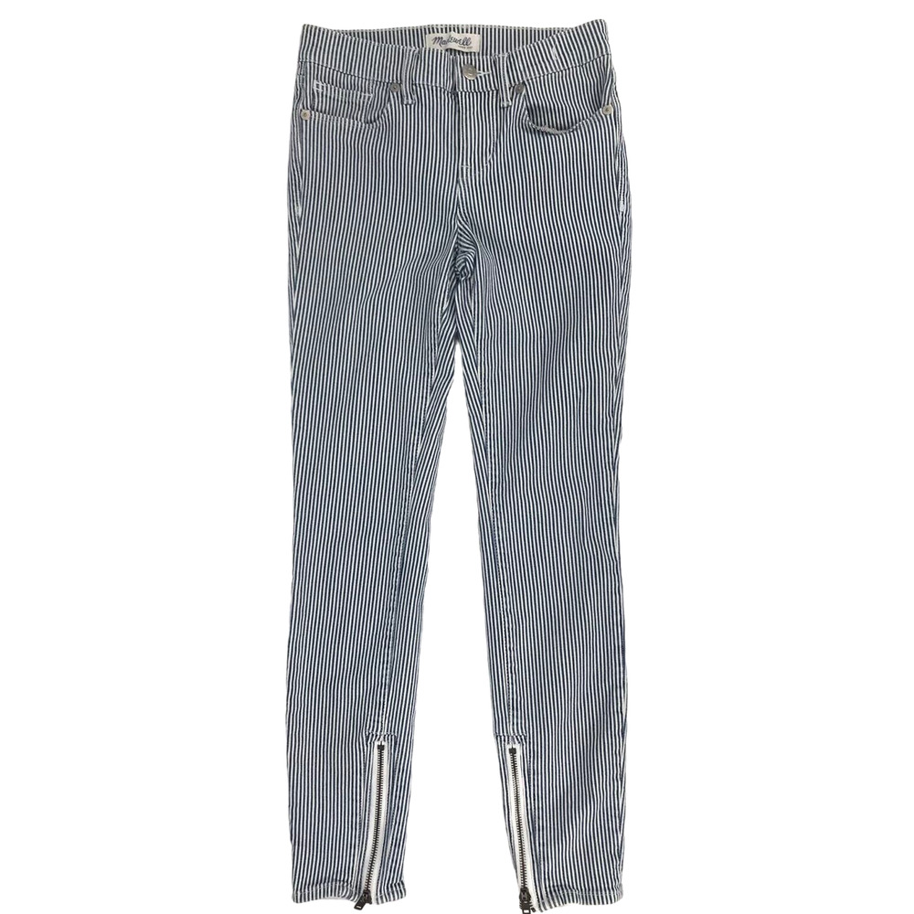Madewell Blue White Railroad Stripe Ankle Zip Jeans Size 25